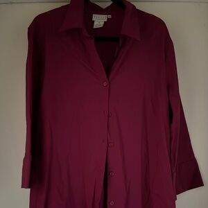 H&M cranberry collared stretch button down blouse duster 16